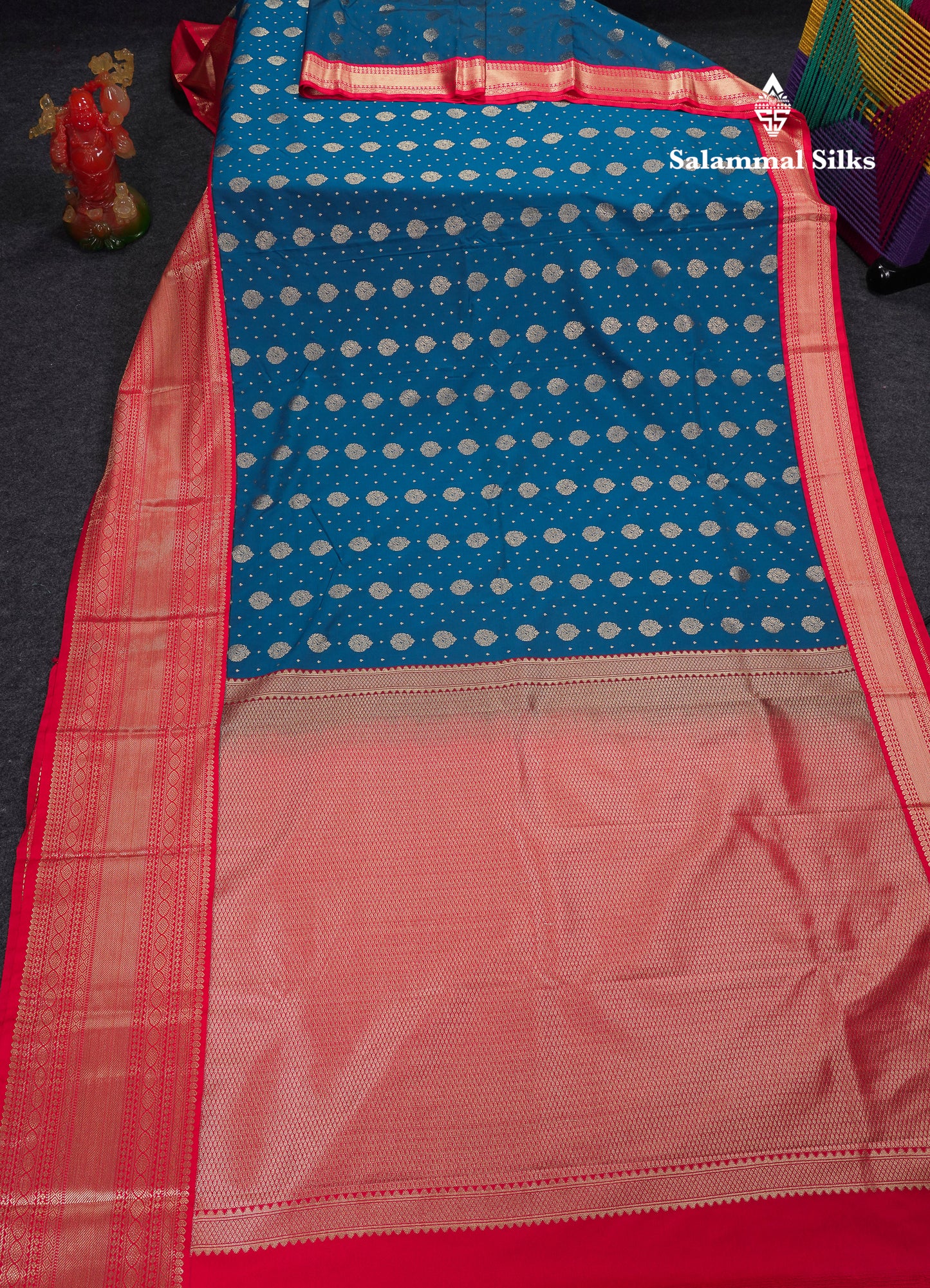 Beautiful Ramar Blue Semi Silk Saree With Contrast Chilly Red Traditional Evening Morning Border