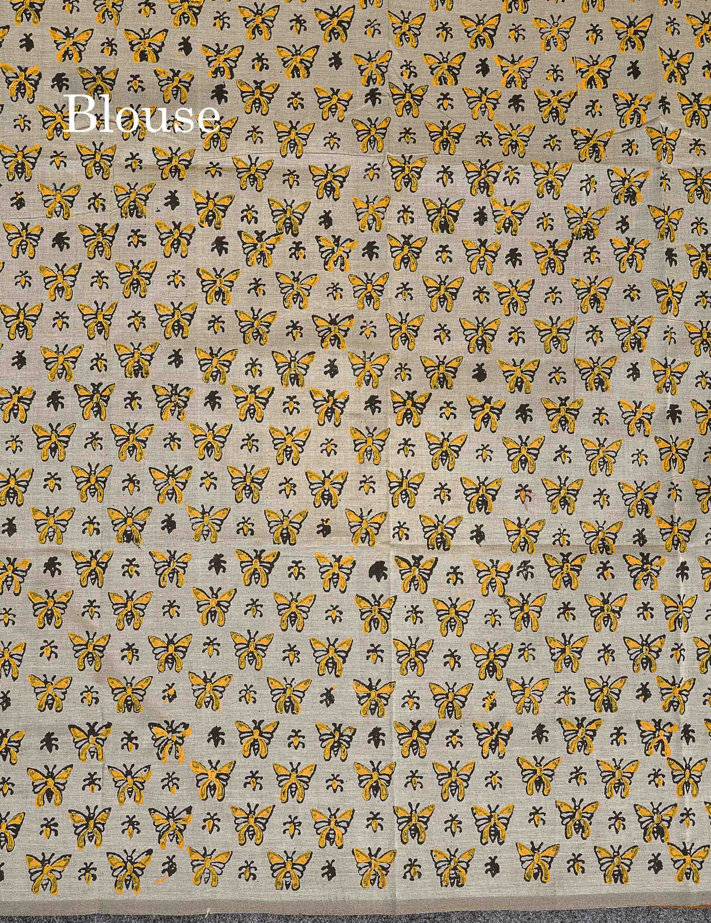 South Cotton Saree - Mustard Yellow Printed Saree With Contrast Cream White Blouse