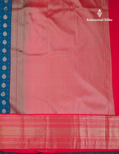 Beautiful Ramar Blue Semi Silk Saree With Contrast Chilly Red Traditional Evening Morning Border