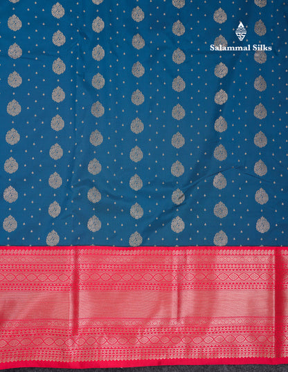 Beautiful Ramar Blue Semi Silk Saree With Contrast Chilly Red Traditional Evening Morning Border