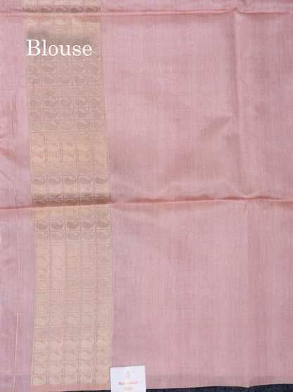 Peach Semi Tussar Fancy Saree With Contrast Light Grey Fancy Border