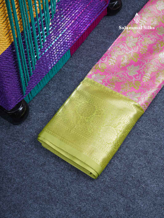 Semi Silk Pattu Pavadai Tissue (Pink) With Pista Green Blouse 27"