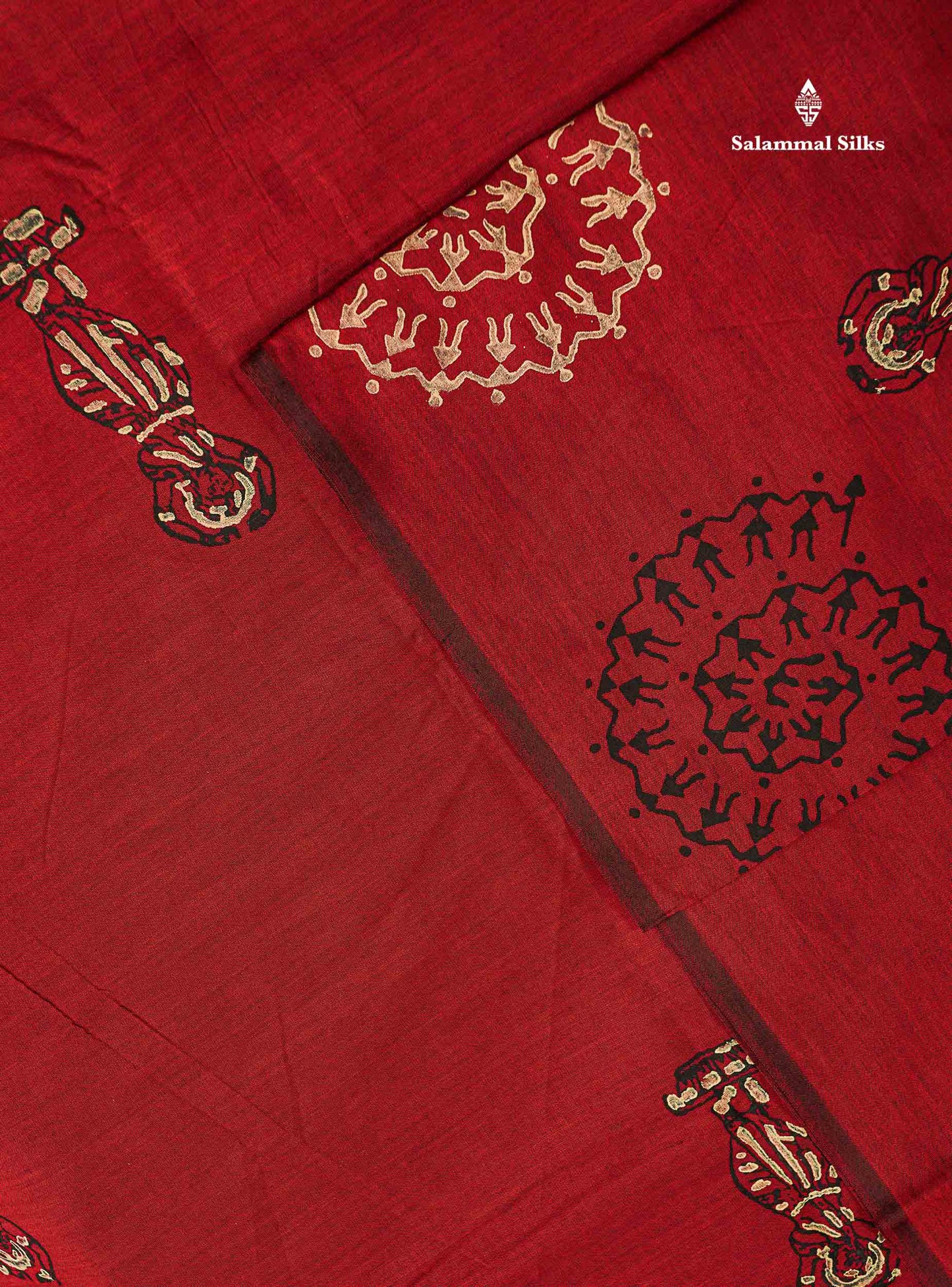 South Cotton Saree - Reddish Maroon Printed Saree With Contrast Cream Blouse