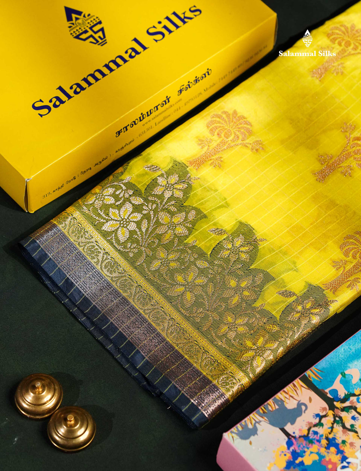Lemon Yellow Colour Small Checks Semi Silk Saree With Fancy Border