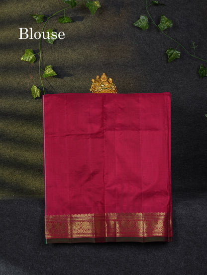 Korvai Beautiful Pure Silk Pattu Pavadai (Dual Tone Peacock Blue) With Contrast Maroon Traditional Border 27"