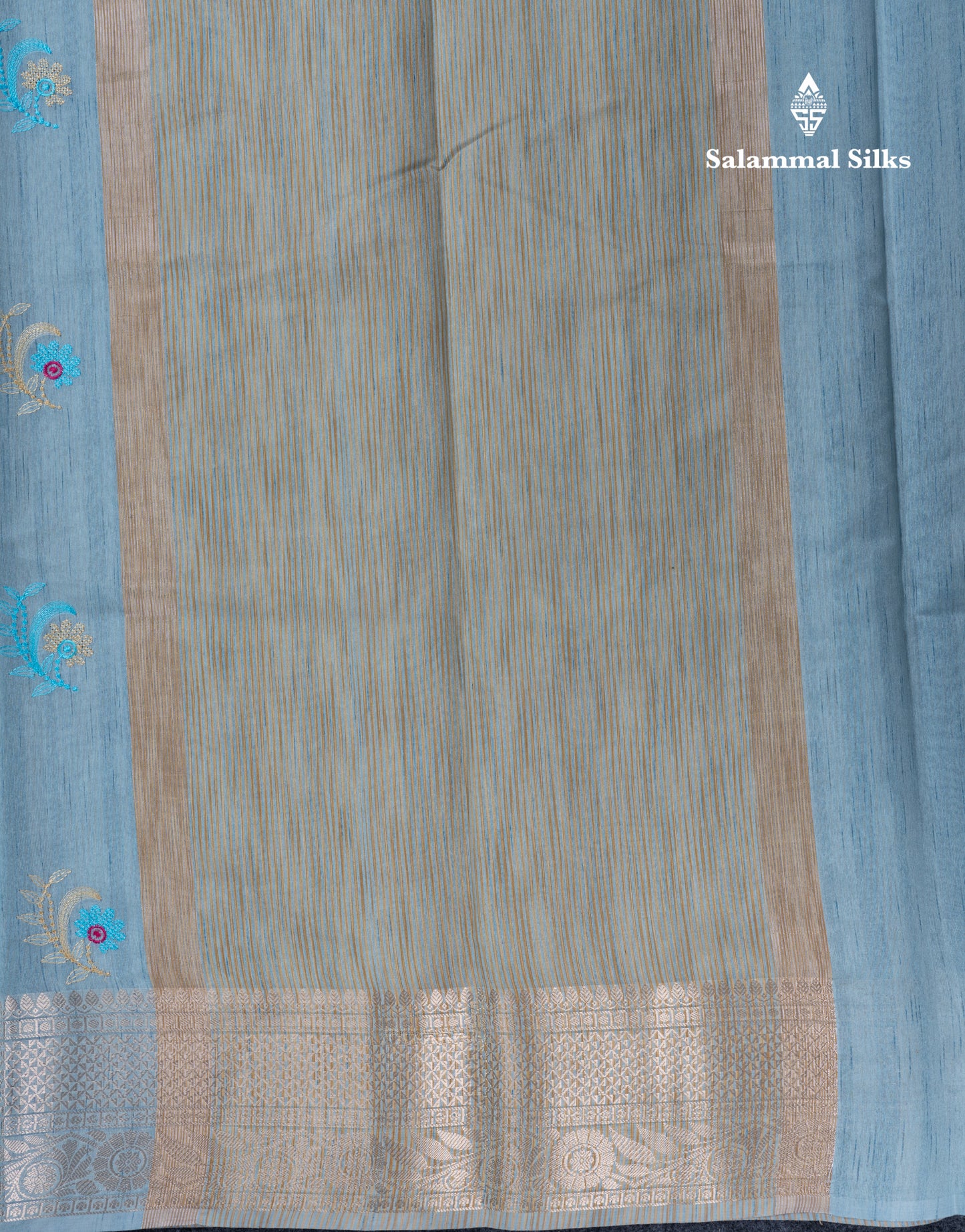 Sky Blue Cotton Mix Fancy Saree With Contrast Sandal Blouse