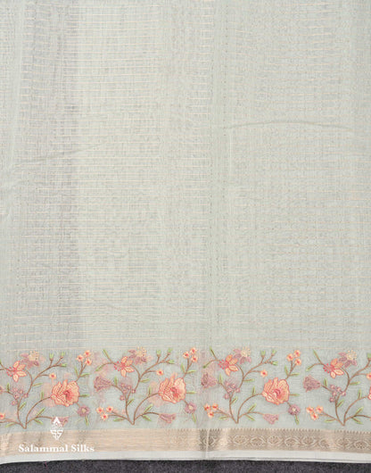 Beautiful Light Pink Zari Lines Cotton Mix Fancy Saree With Embroidery Floral Design & Small Zari Border