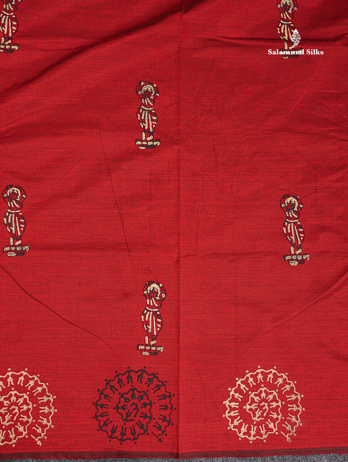 South Cotton Saree - Reddish Maroon Printed Saree With Contrast Cream Blouse