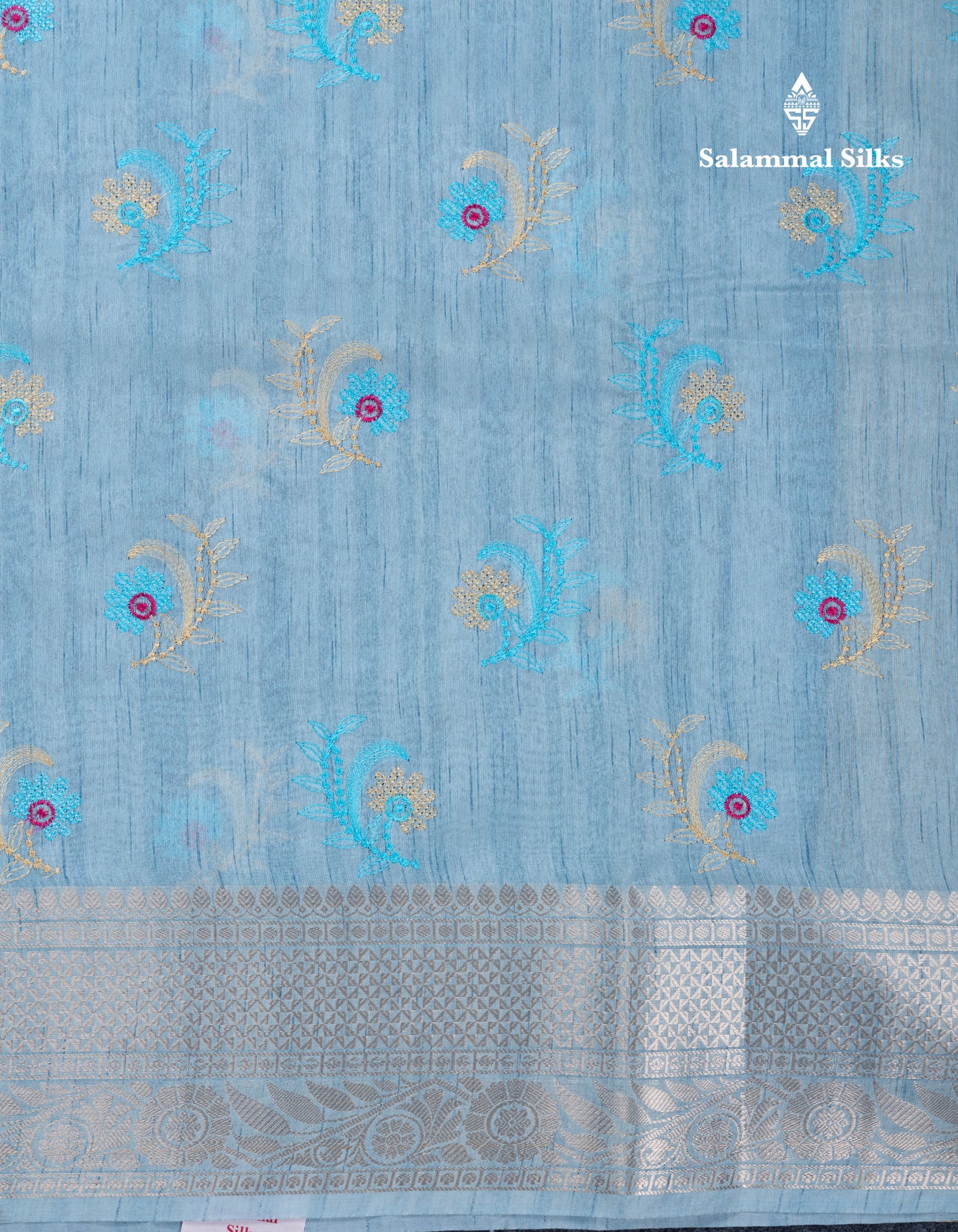Sky Blue Cotton Mix Fancy Saree With Contrast Sandal Blouse