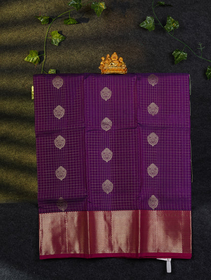 Beautiful Pure Silk Pattu Pavadai Checks With Butta (Magenta) With Contrast Magenta Pink Blouse 36"