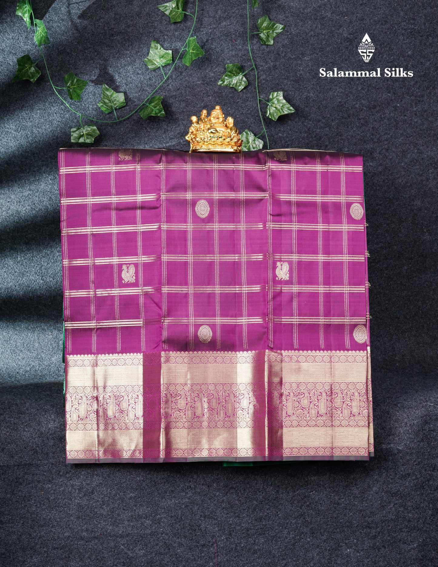 Pure Silk Pattu Pavadai (Maroon) Zari Checks With Bottle Green Blouse 36"