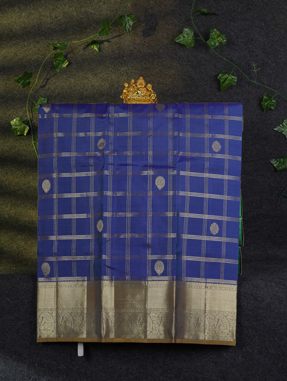 Beautiful Pure Silk Pattu Pavadai Checks With Butta (Violet) With Contrast Olive Mustard Yellow Blouse 36"