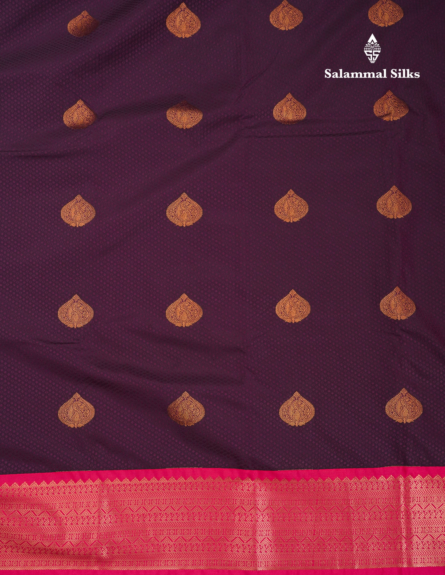 Beautiful Dark Violet Semi Silk Saree With Contrast Traditional Pink Border