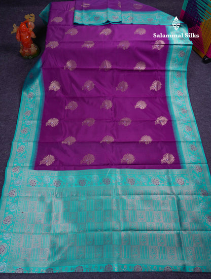 Beautiful Sapphire Blue Semi Silk Saree With Contrast Manthulir Green Fancy Border