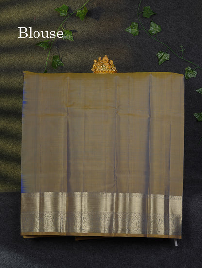 Beautiful Pure Silk Pattu Pavadai Checks With Butta (Violet) With Contrast Olive Mustard Yellow Blouse 36"