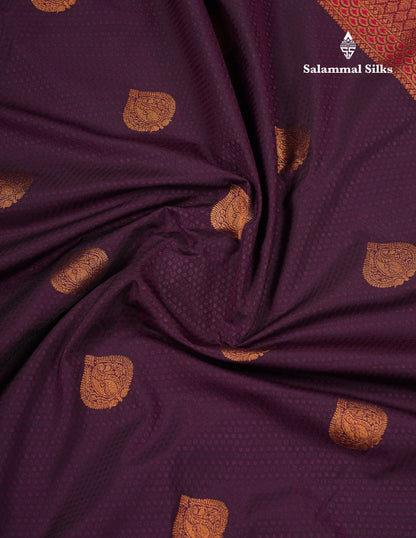 Beautiful Dark Violet Semi Silk Saree With Contrast Traditional Pink Border