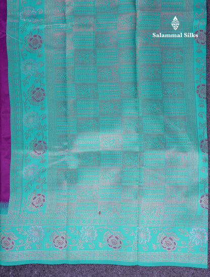 Beautiful Sapphire Blue Semi Silk Saree With Contrast Manthulir Green Fancy Border