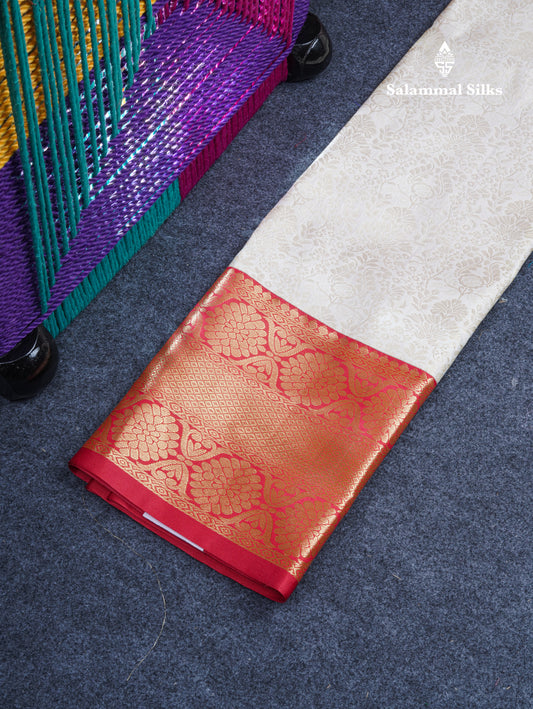 Semi Silk Pattu Pavadai (Half White) With Chilly Red Blouse 37"