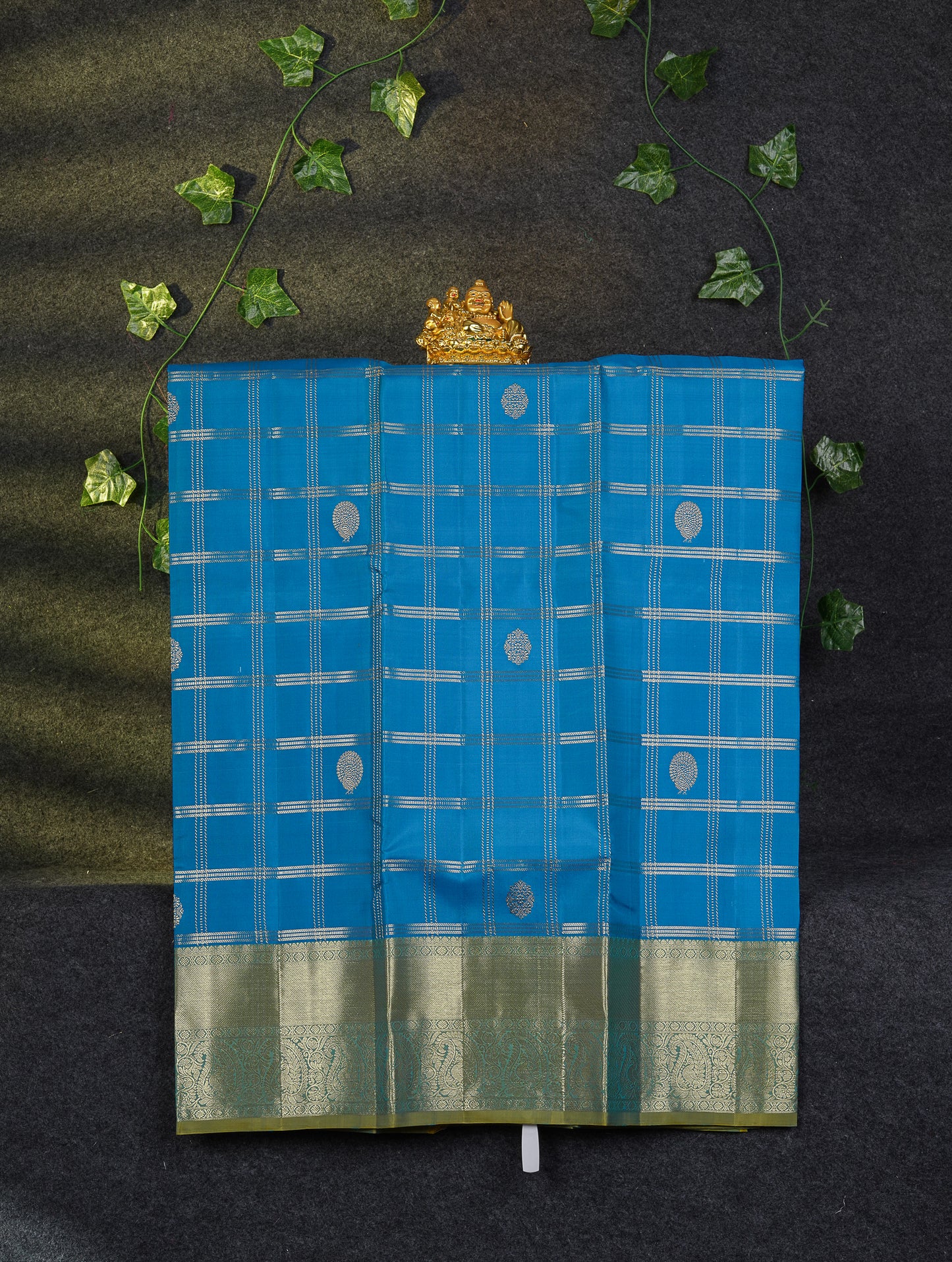 Beautiful Pure Silk Pattu Pavadai Checks With Butta (Violet) With Contrast Olive Mustard Yellow Blouse 36"