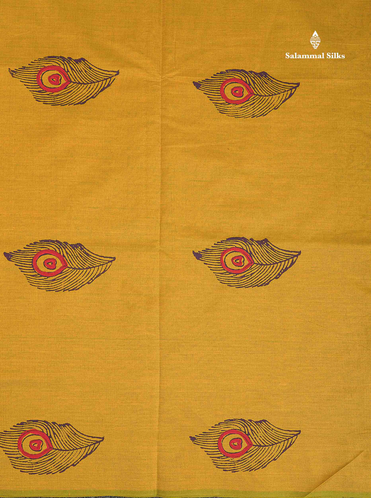 South Cotton Saree - Manthulir Yellow Printed Saree With Contrast Dark Purple Blouse