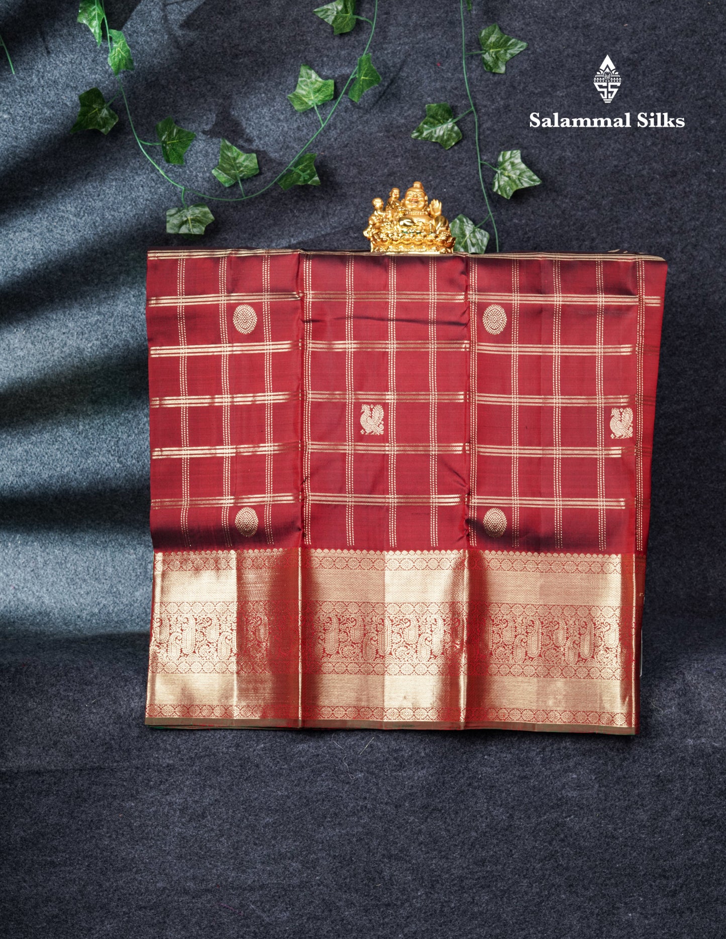 Pure Silk Pattu Pavadai (Maroon) Zari Checks With Bottle Green Blouse 36"