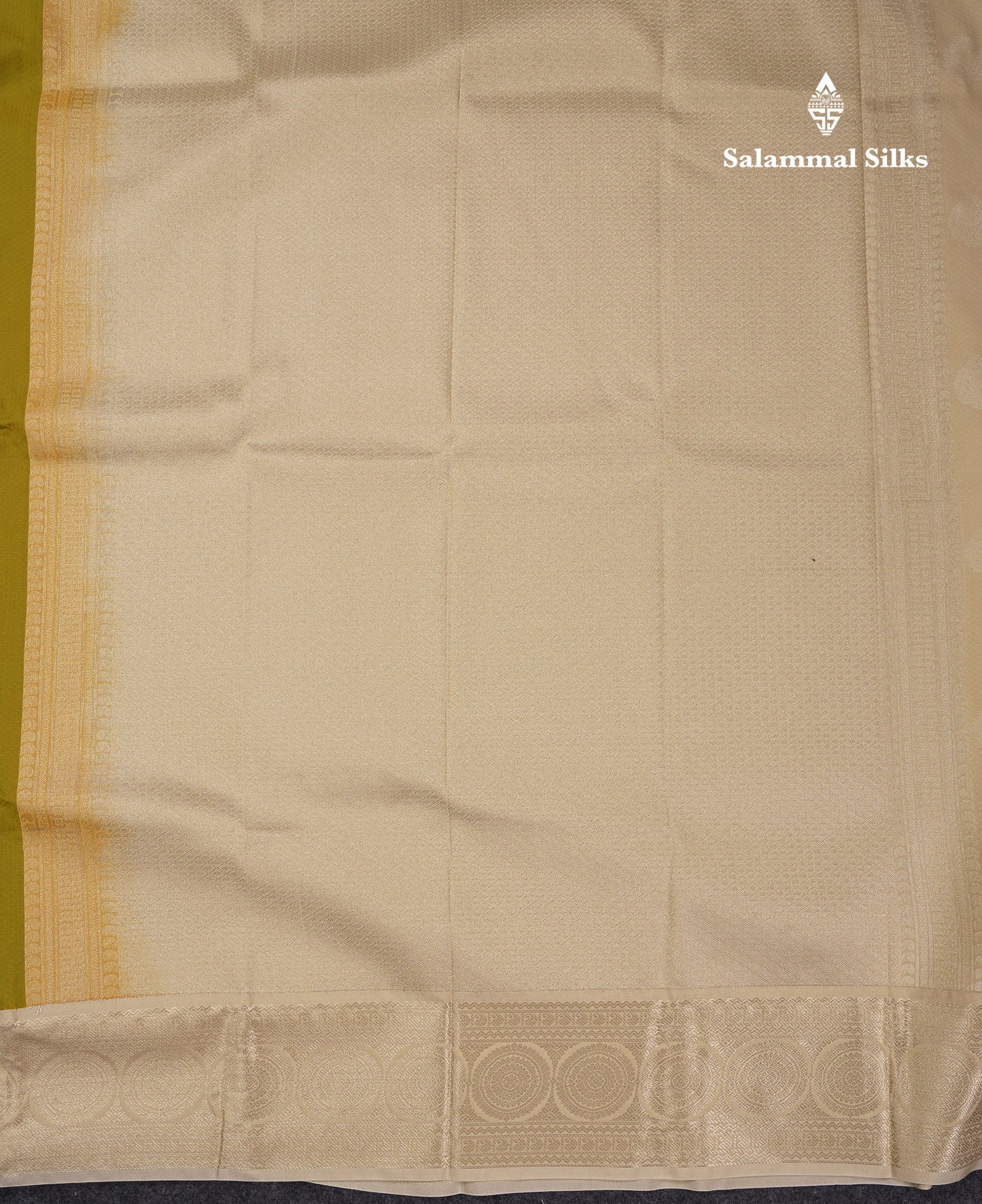 Beautiful Manthulir Yellow Semi Silk Saree With Contrast Cream Sandal Traditional Border