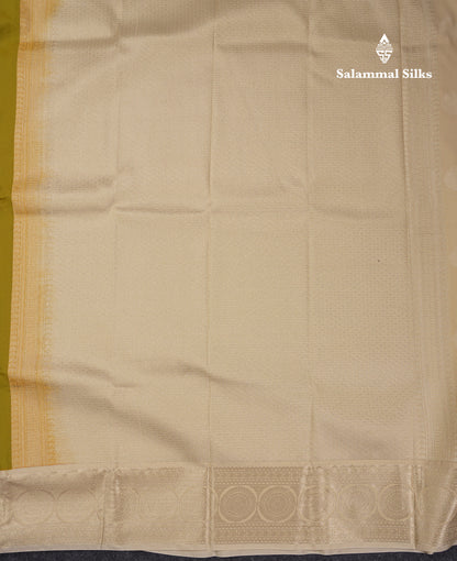 Beautiful Manthulir Yellow Semi Silk Saree With Contrast Cream Sandal Traditional Border