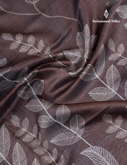 Brown Semi Crepe Silk Fancy Saree With Contrast Ramar Blue Small Border