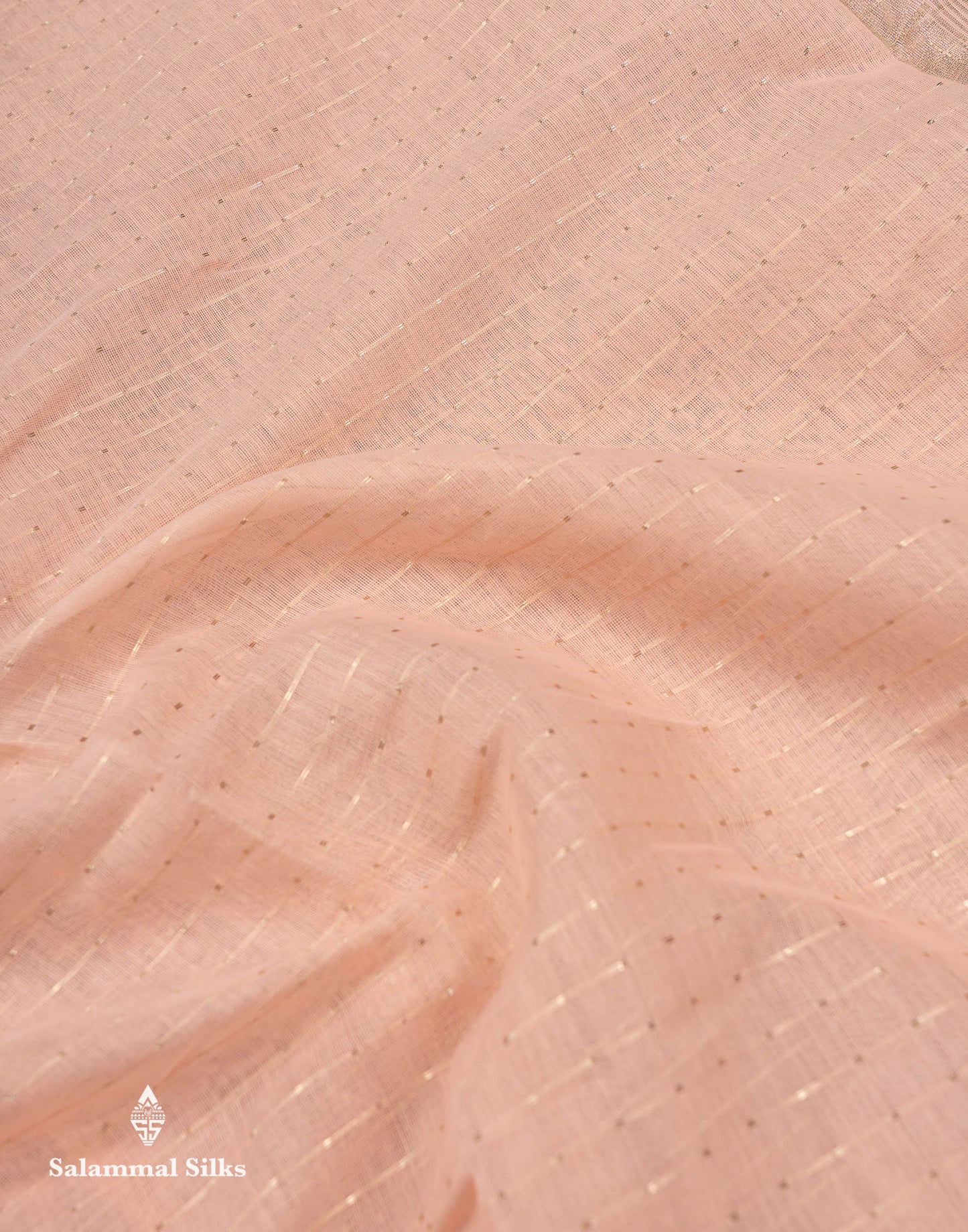 Beautiful Light Pink Zari Lines Cotton Mix Fancy Saree With Embroidery Floral Design & Small Zari Border