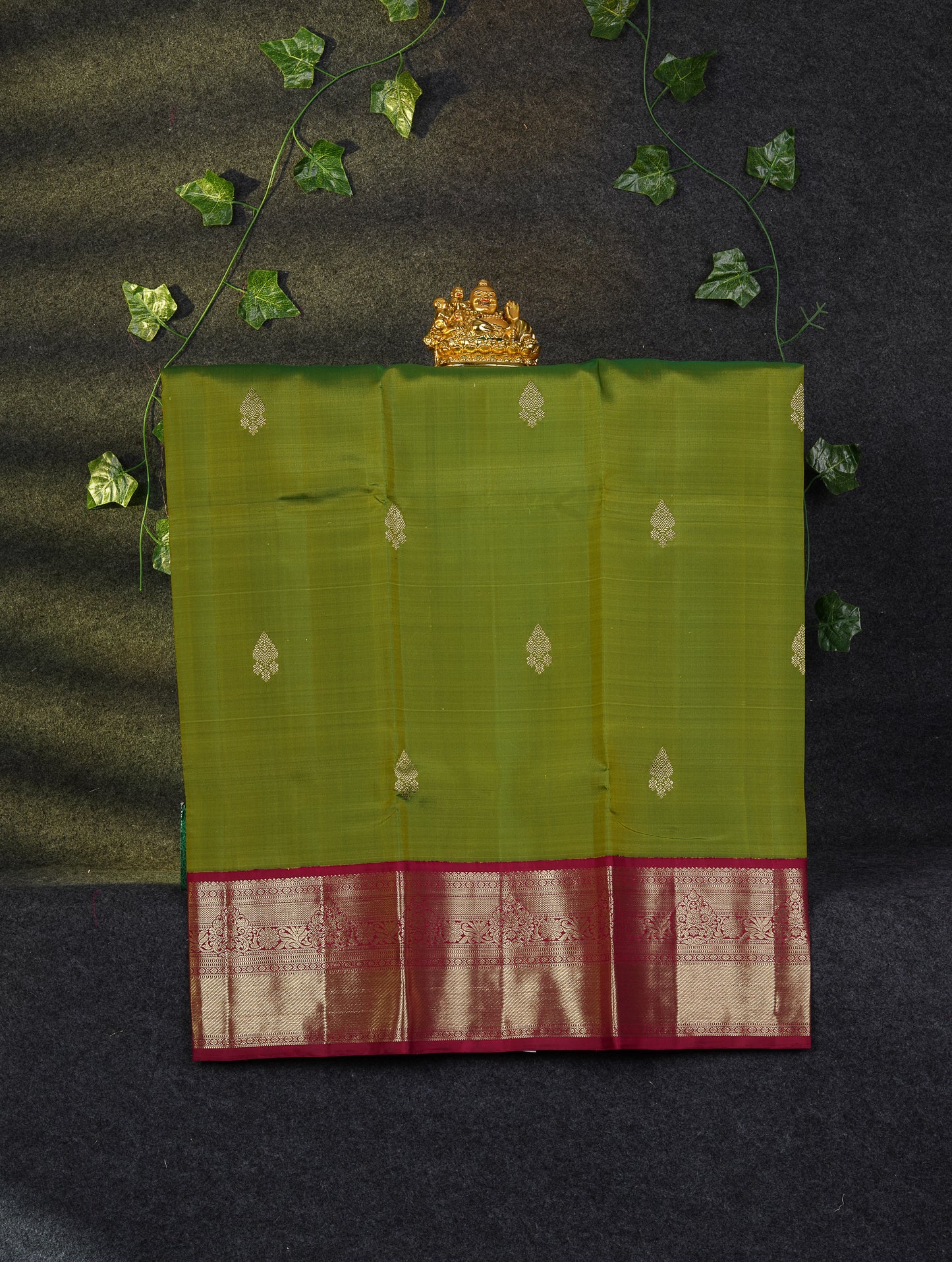 Beautiful Pure Silk Pattu Pavadai (Manthulir Green) With Contrast Maroon Blouse 36"