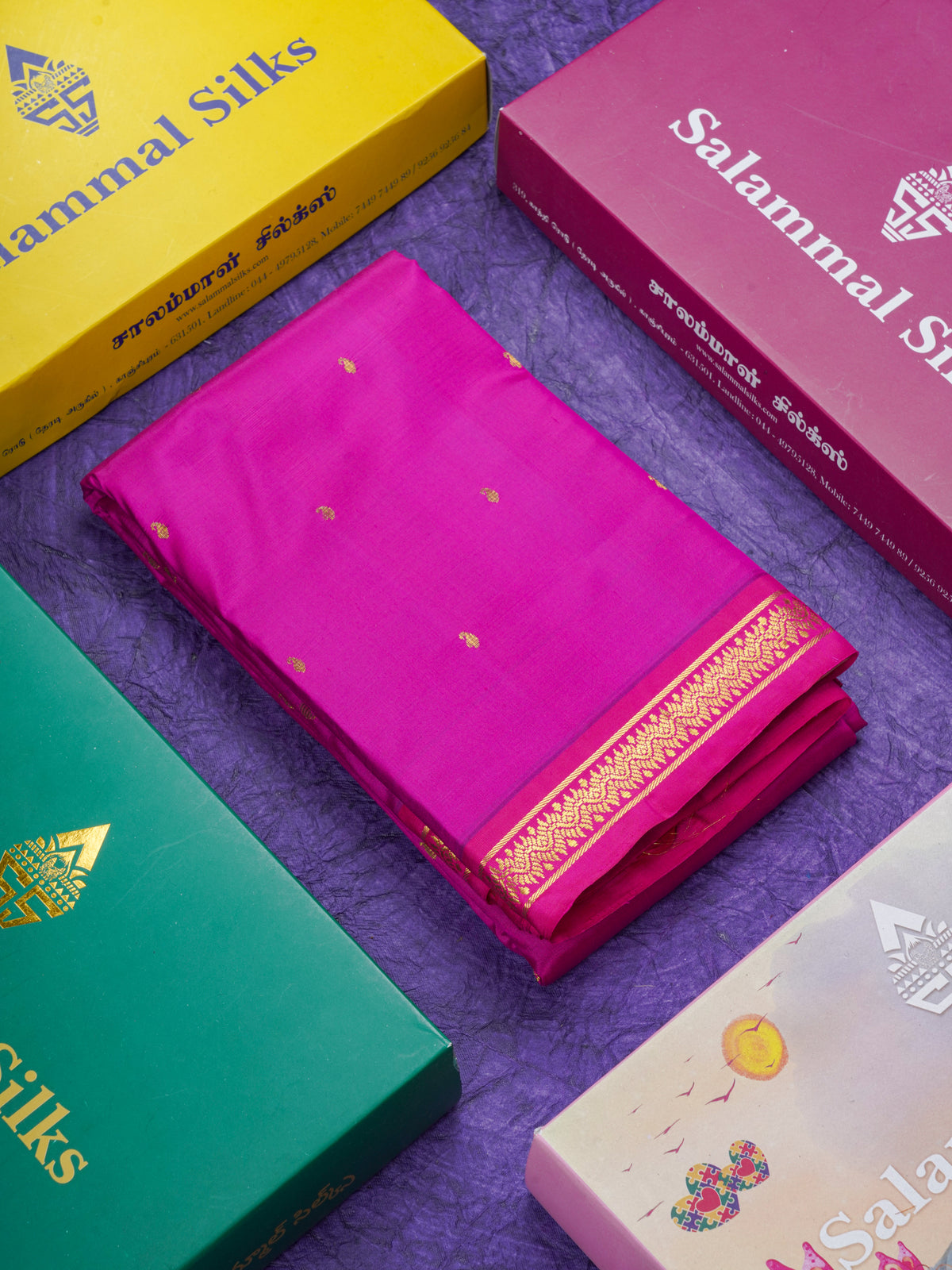 Beautiful Magenta Pink Pure Kanjivaram Silk Saree With Contrast Pink Small Border