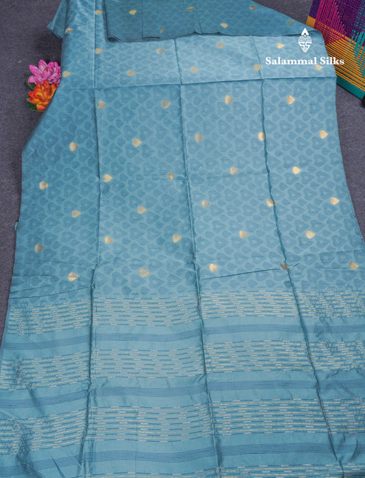 Beautiful Pastel Blue Cotton Mix Saree With Self Blouse