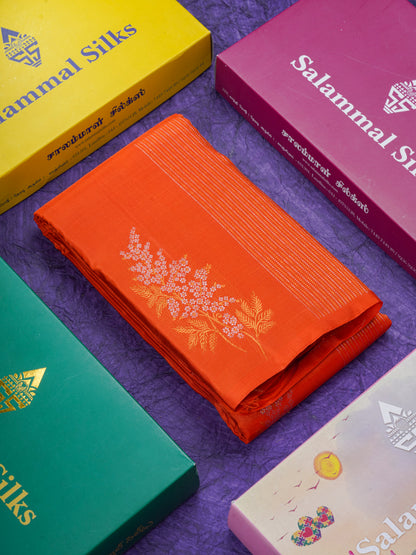Orange Fancy Pure Kanjivaram Silk Saree With Contrast Brown Blouse