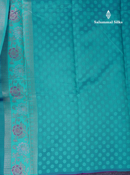 Beautiful Sapphire Blue Semi Silk Saree With Contrast Manthulir Green Fancy Border