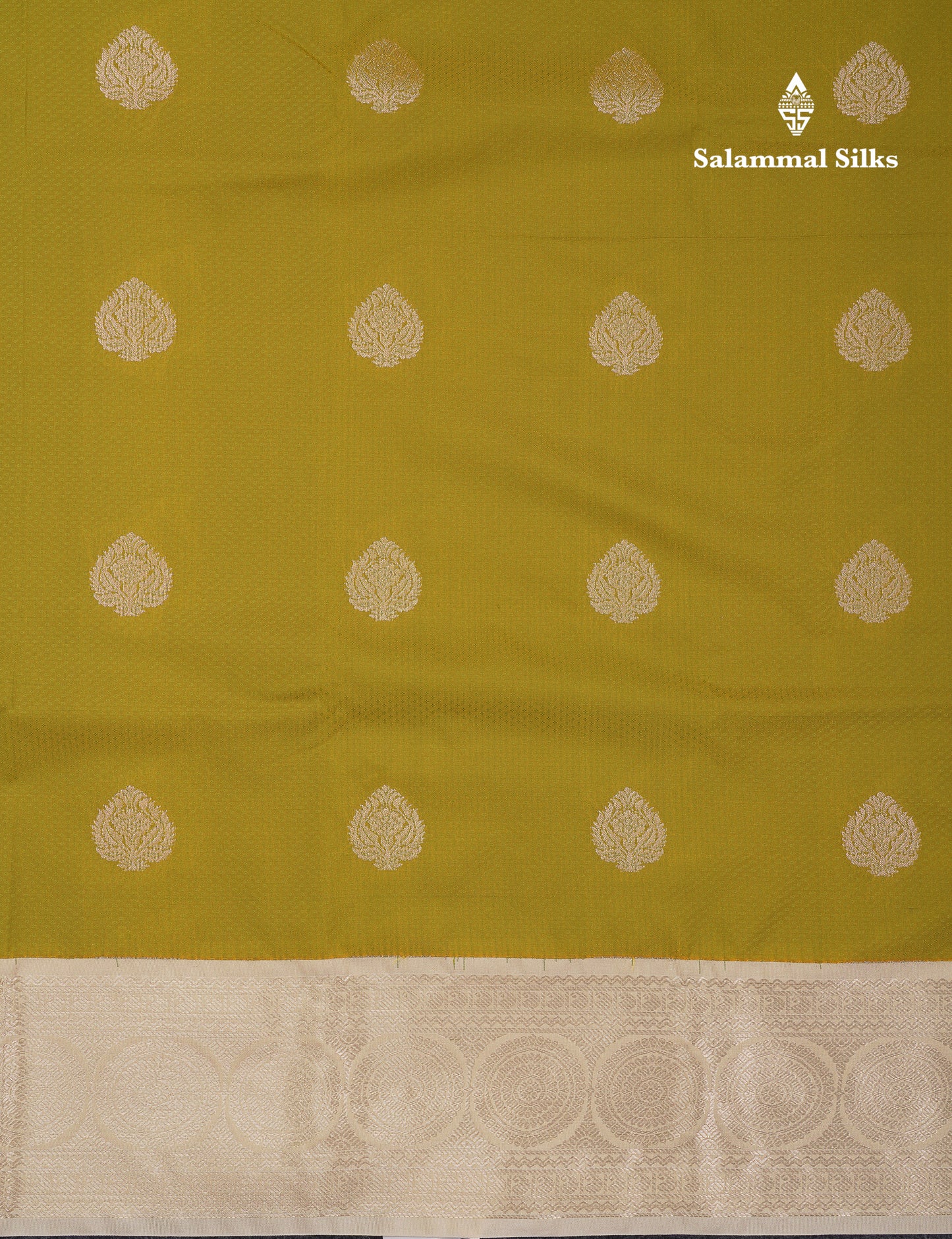 Beautiful Manthulir Yellow Semi Silk Saree With Contrast Cream Sandal Traditional Border
