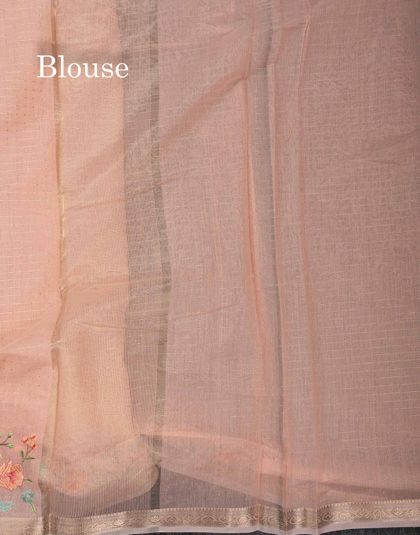 Beautiful Light Pink Zari Lines Cotton Mix Fancy Saree With Embroidery Floral Design & Small Zari Border