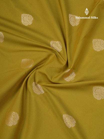 Beautiful Manthulir Yellow Semi Silk Saree With Contrast Cream Sandal Traditional Border