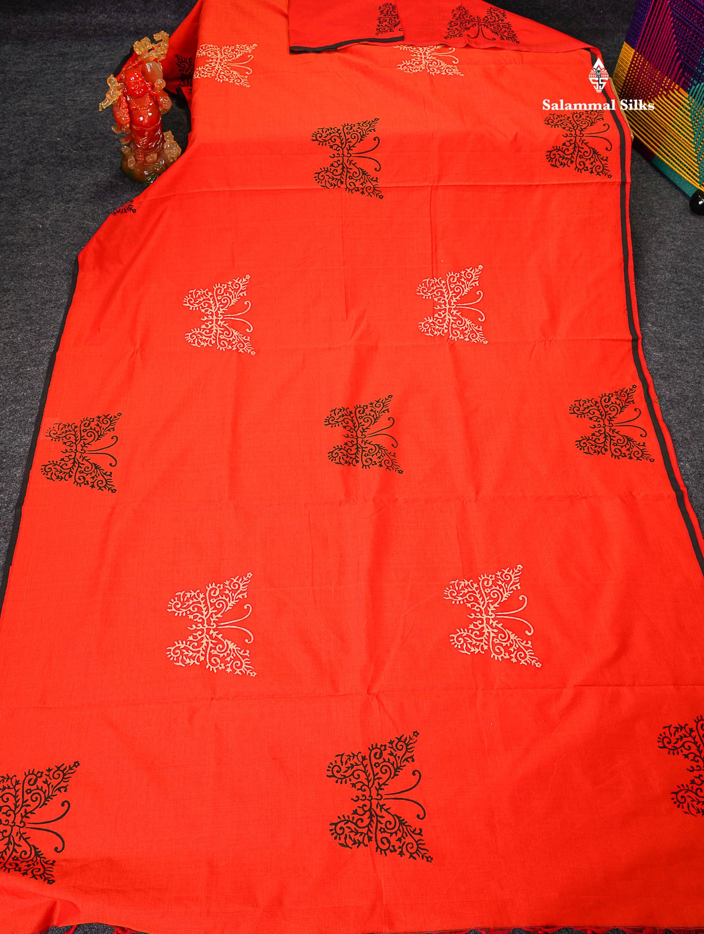 South Cotton Saree - Orange Butterful Printed Saree With Blouse