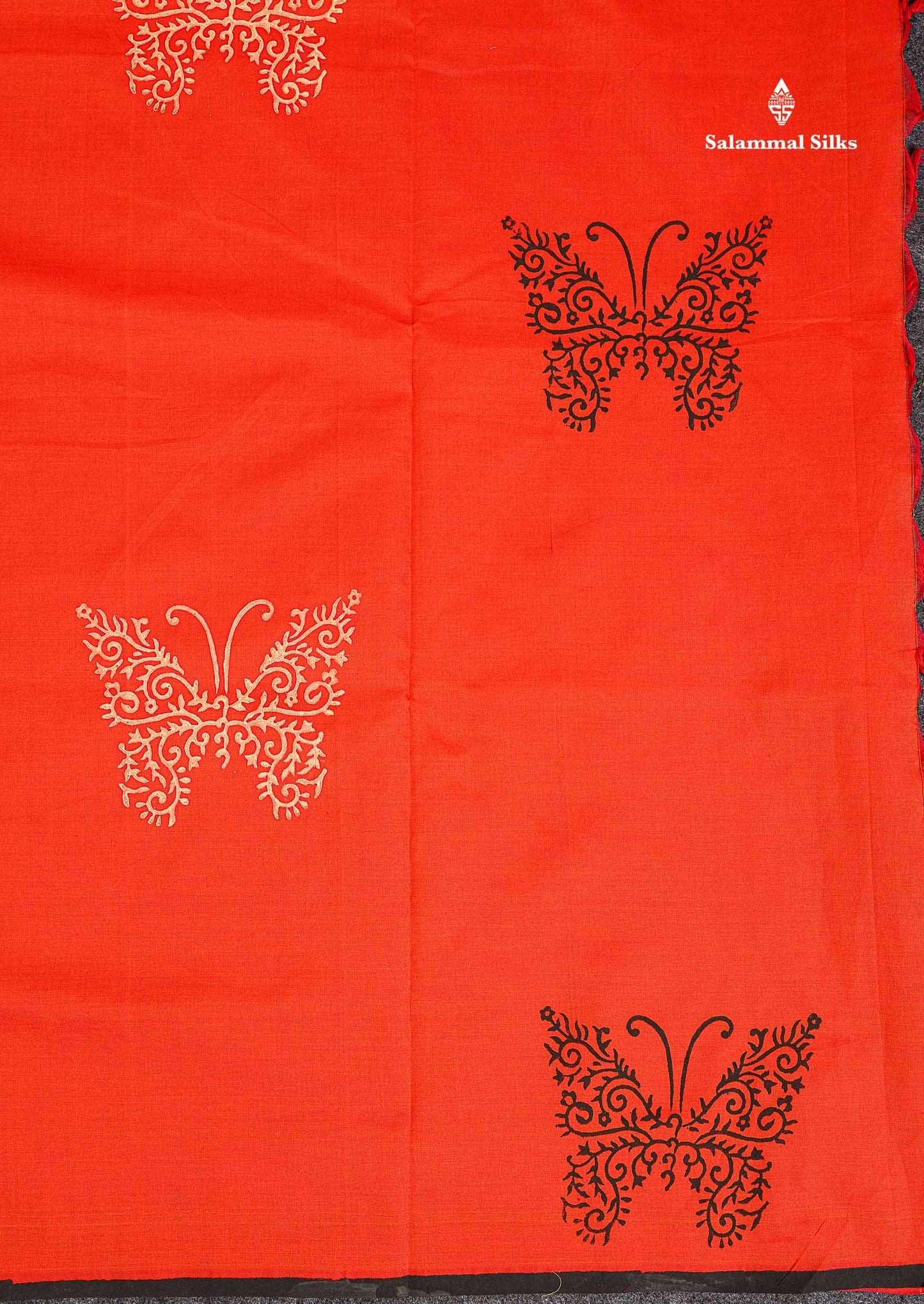 South Cotton Saree - Orange Butterful Printed Saree With Blouse