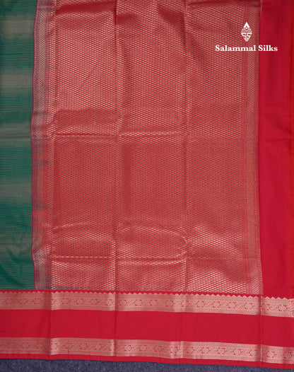 Beautiful Bottle Green Alai Vaira Oosi Semi Silk Saree With Contrast Reddish Maroon Traditional Rettapet Border