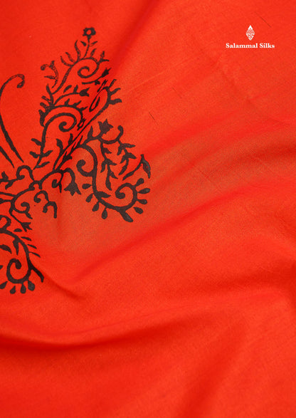 South Cotton Saree - Orange Butterful Printed Saree With Blouse