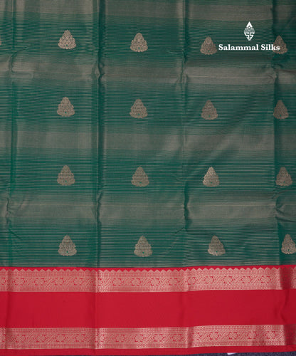 Beautiful Bottle Green Alai Vaira Oosi Semi Silk Saree With Contrast Reddish Maroon Traditional Rettapet Border