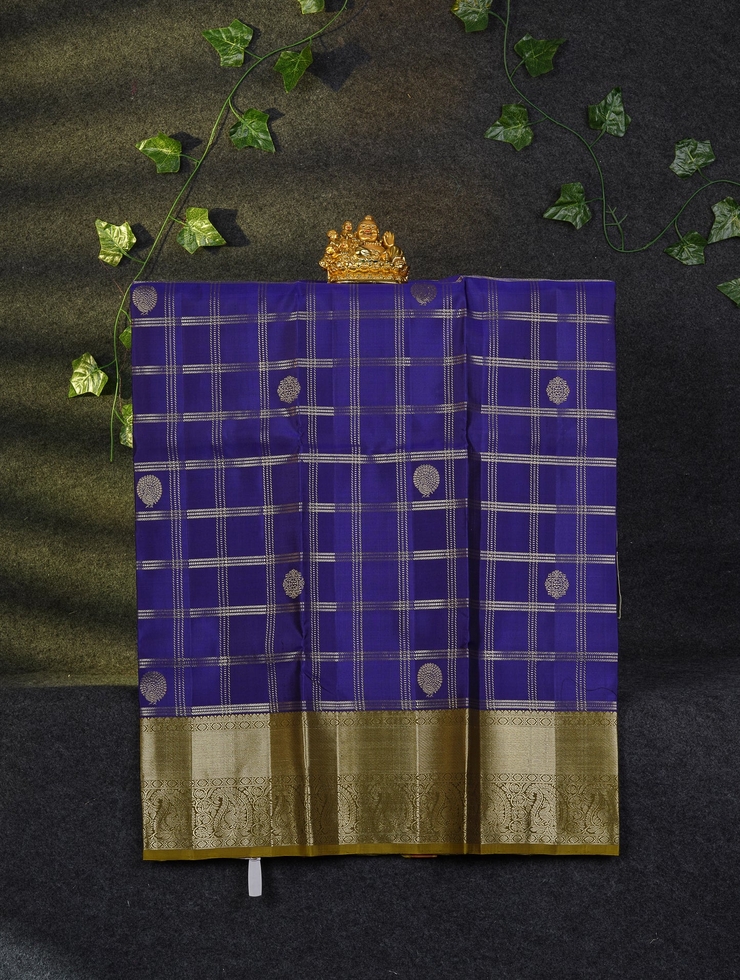 Beautiful Pure Silk Pattu Pavadai Checks With Butta (Violet) With Contrast Olive Mustard Yellow Blouse 36"