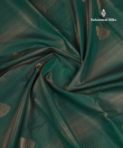 Beautiful Bottle Green Alai Vaira Oosi Semi Silk Saree With Contrast Reddish Maroon Traditional Rettapet Border