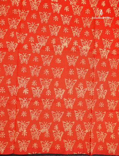 South Cotton Saree - Orange Butterful Printed Saree With Blouse
