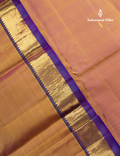 Mustard Yellow Pure Kanjivaram Silk Saree With Contrast Dark Purple Small Traditional Border
