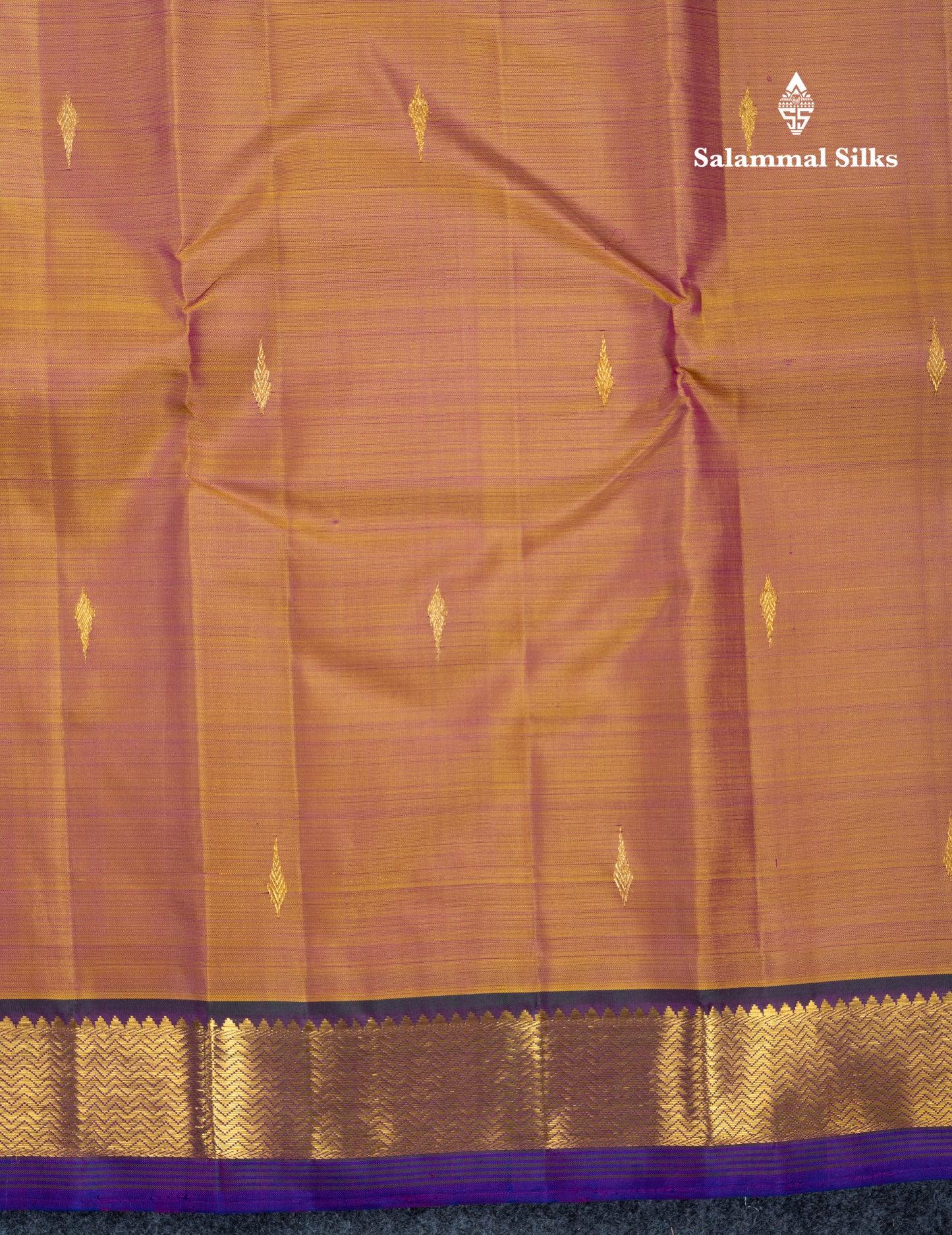 Mustard Yellow Pure Kanjivaram Silk Saree With Contrast Dark Purple Small Traditional Border