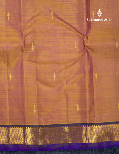 Mustard Yellow Pure Kanjivaram Silk Saree With Contrast Dark Purple Small Traditional Border