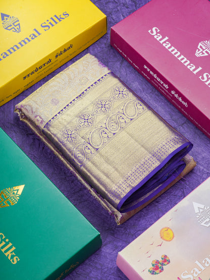 Purple Tissue Bridal Pure Kanjivaram Silk Saree With Contrast Violet Traditional Evening Morning Border