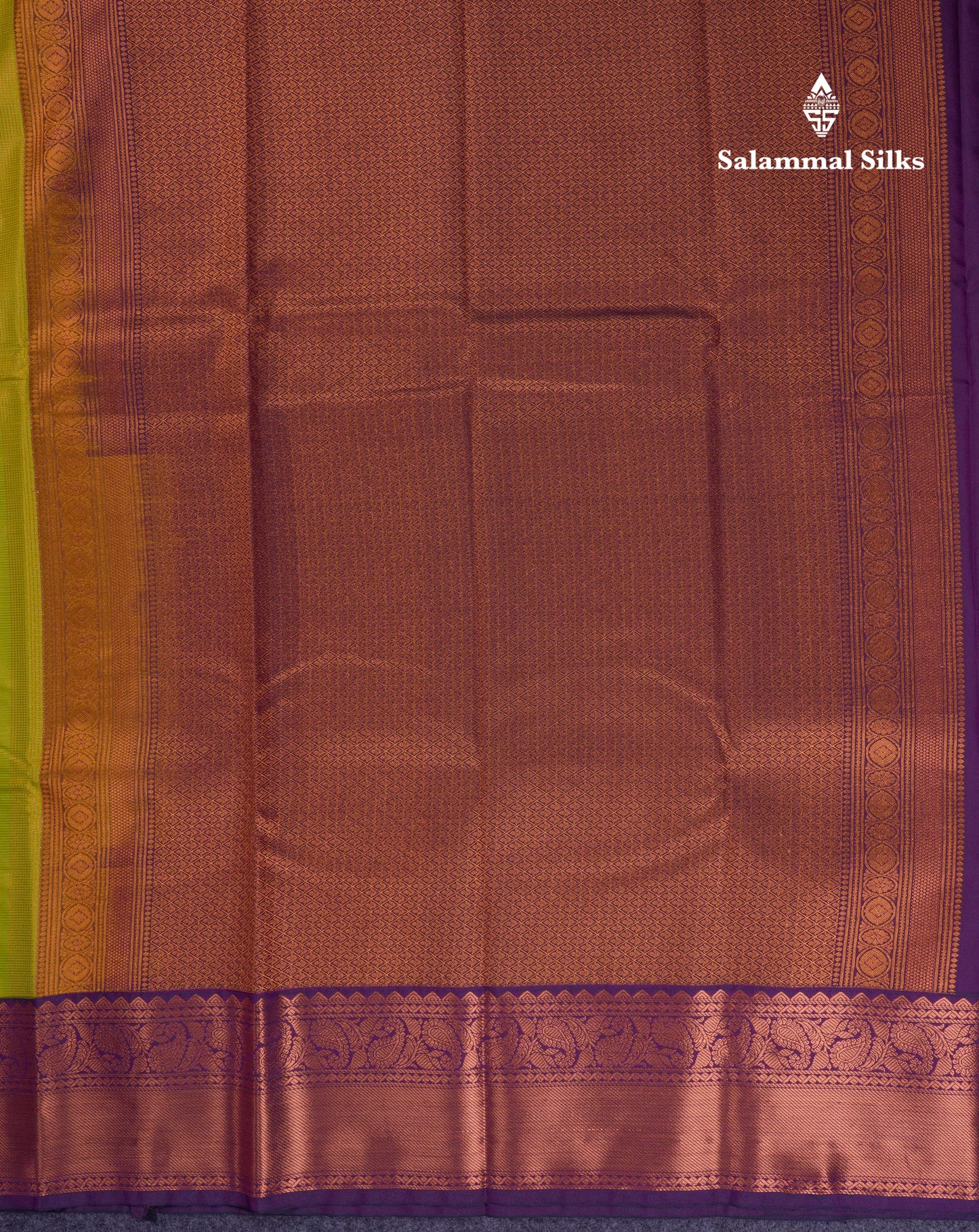 Beautiful Parrot Green Semi Silk Saree With Contrast Dark Purple Traditional Border